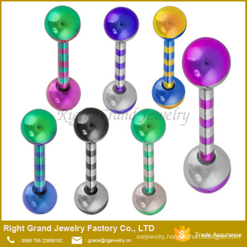 Customized Fashion Surgical Stainless Steel Stripe Anodized Tongue Rings